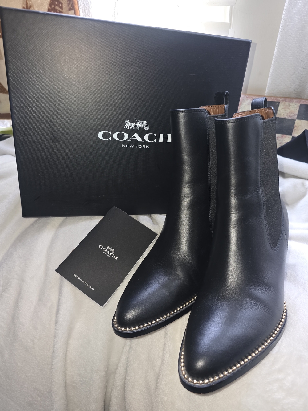 Coach Women's Black Leather Pointed Chelsea Boots - Picture 7 of 7